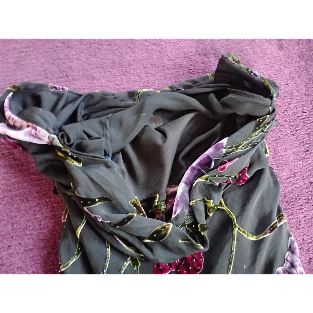 Vintage Women's Size 6 Cache Floral Beaded Dress Full Length Black Silk? Velvet - Picture 5 of 10
